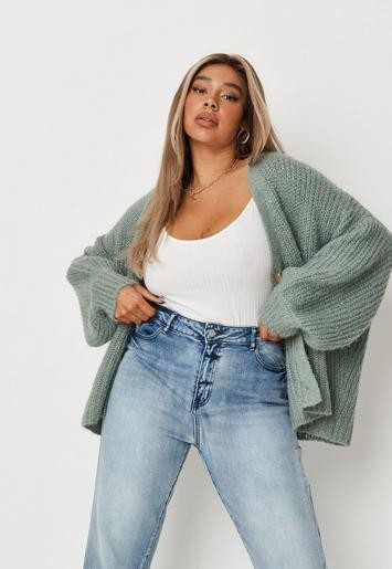 Missguided - Recycled Plus Size Green Gold Look Buttons Soft Knit Cardigan | Missguided (US & CA)