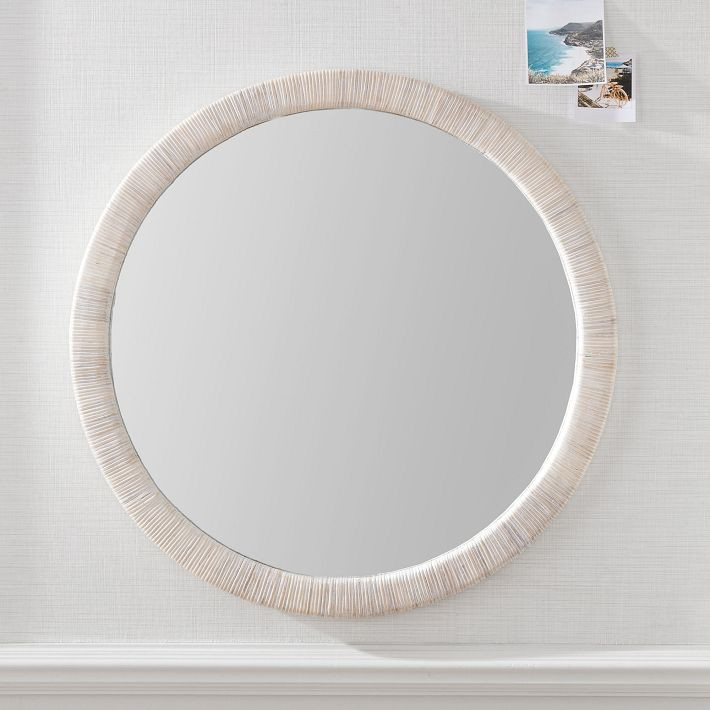Whitewash Coastal Rattan Round Mirror | Pottery Barn Teen