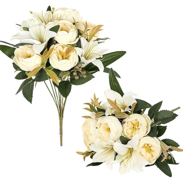 2 Pack Artificial Flowers Arrangements Vintage Peony Lily Bouquets Faux Floral Decoration for Hom... | Walmart (US)