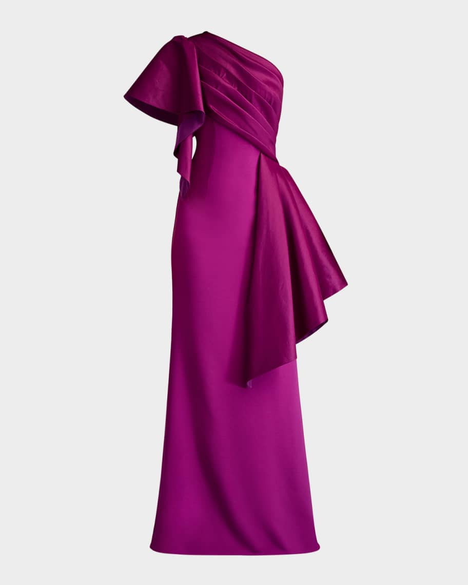 Tadashi Shoji Draped One-Shoulder Taffeta Crepe Gown | Neiman Marcus