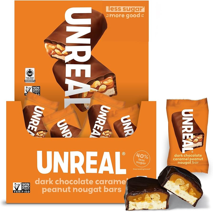 UNREAL Dark Chocolate Peanut Caramel Nougat Bars (30 Mini Bars) | 70% Organic Ingredients, Fair T... | Amazon (US)