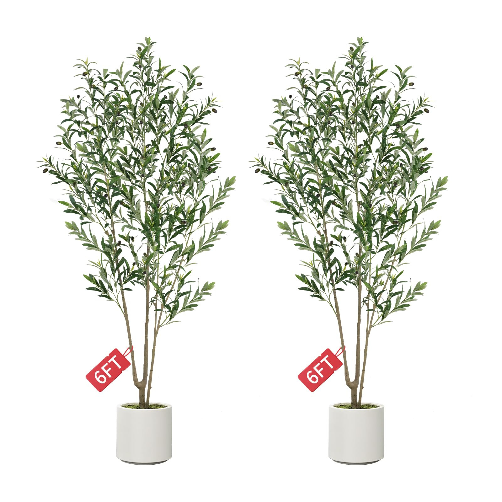 Olive Trees Artificial Indoor, 2 PCS 6FT Faux Olive Tree with Tall Pot, Natural Wood Trunk Treemote and Leaves, Fake Plant for Home Office Bedroom Decor | Amazon (US)