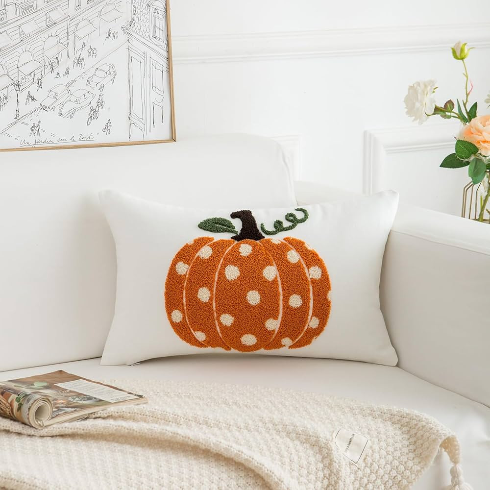 HOMFREEST Fall Pumpkins Pillow Covers 12x20 Inch Dots Pumpkin Embroider Decorative Throw Pillowca... | Amazon (US)