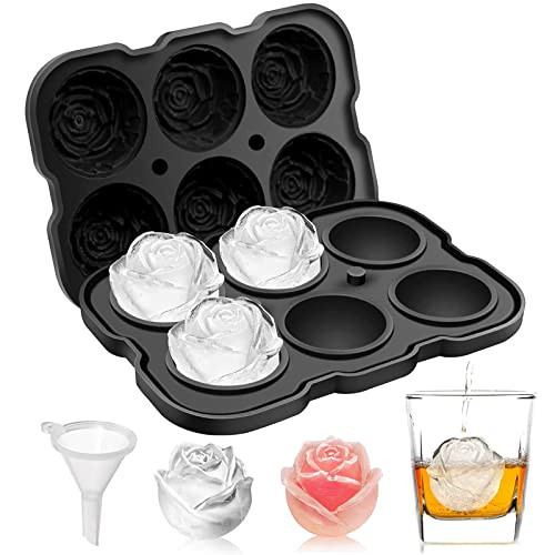Ice Cube Tray, Mikiwon 2 inch Rose Ice Cube Trays With Covers, 6 Cavity Silicone Rose Ice Ball Maker, Easy Release Large Ice Cube Form for Chilled Cocktails, Whiskey, Bourbon & Homemade Juice Black | Amazon (US)