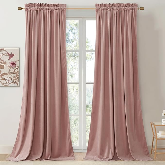 StangH Pink Curtains 96 inches Long, Super Soft Velvet Window Drapes Rod Pocket Thermal Insulated... | Amazon (US)