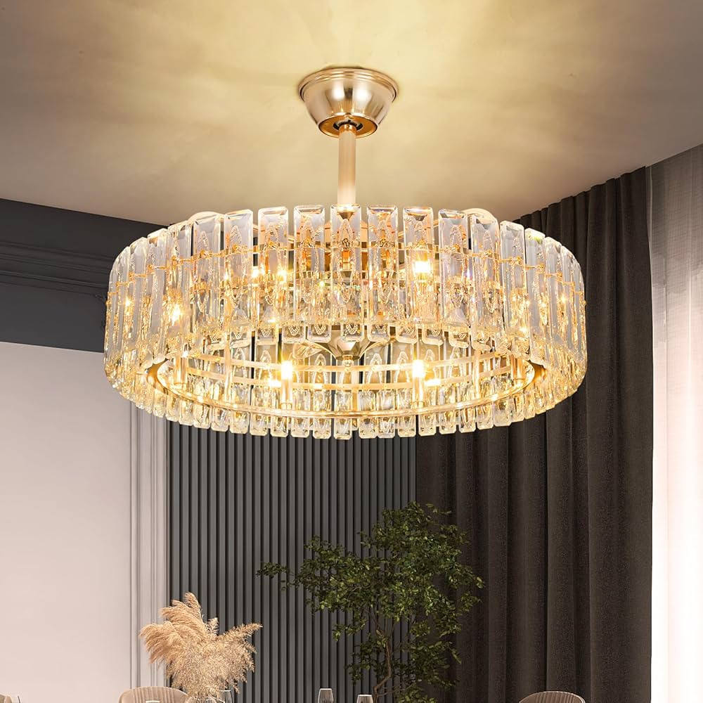 Caged Ceiling Fan for Bedroom: 26" Bladeless Fandelier with Light and Remote - Crystal Modern Cha... | Amazon (US)