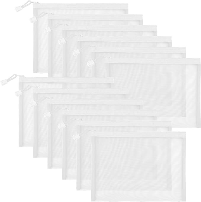 12 Pieces Zipper Nylon Mesh Pouch, Mesh Cosmetic Bags Makeup Bags Pencil Case, Multipurpose Trave... | Amazon (US)