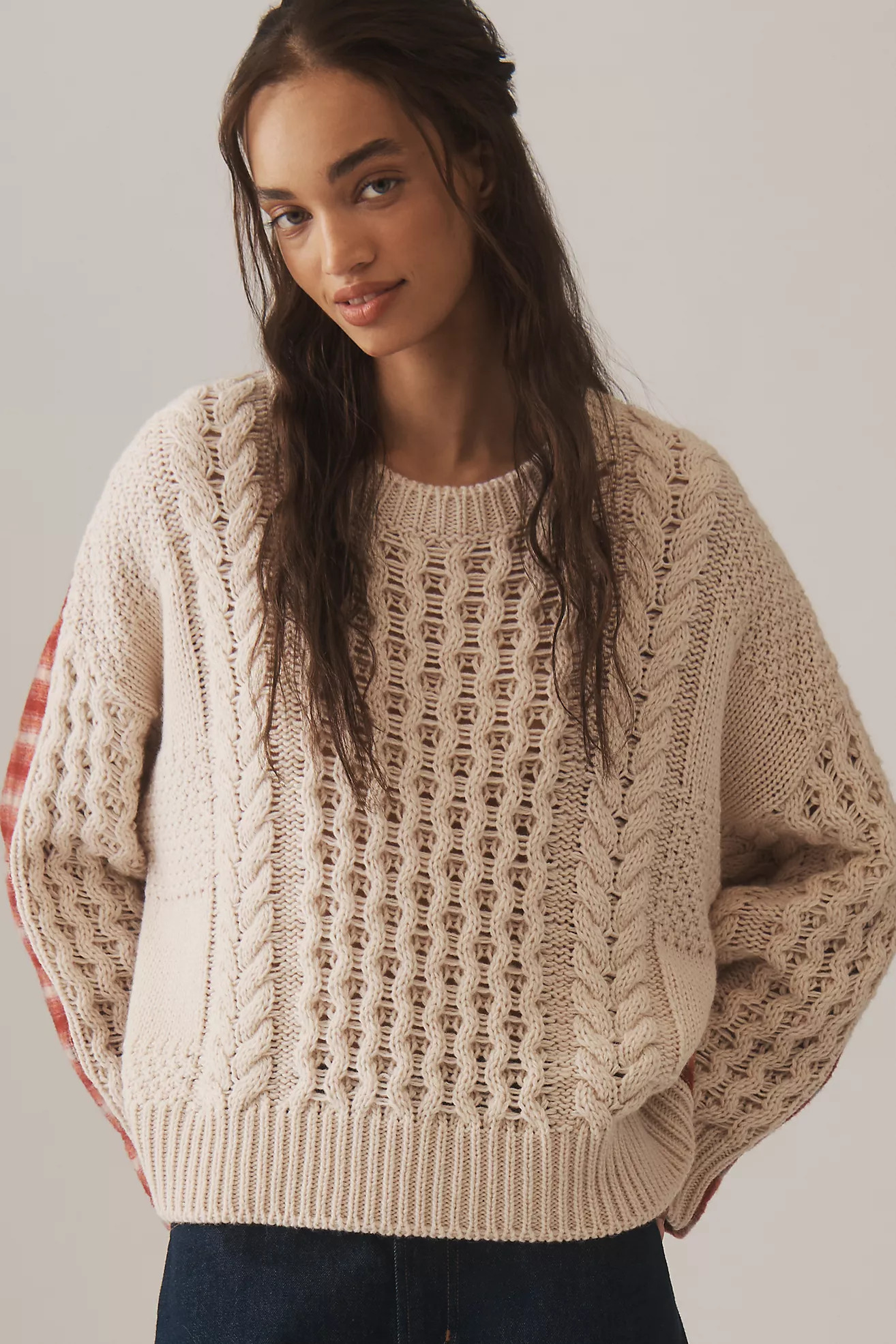 Essentiel Antwerp Cable-Knit Wool Blend Flannel Sweater | Anthropologie (US)