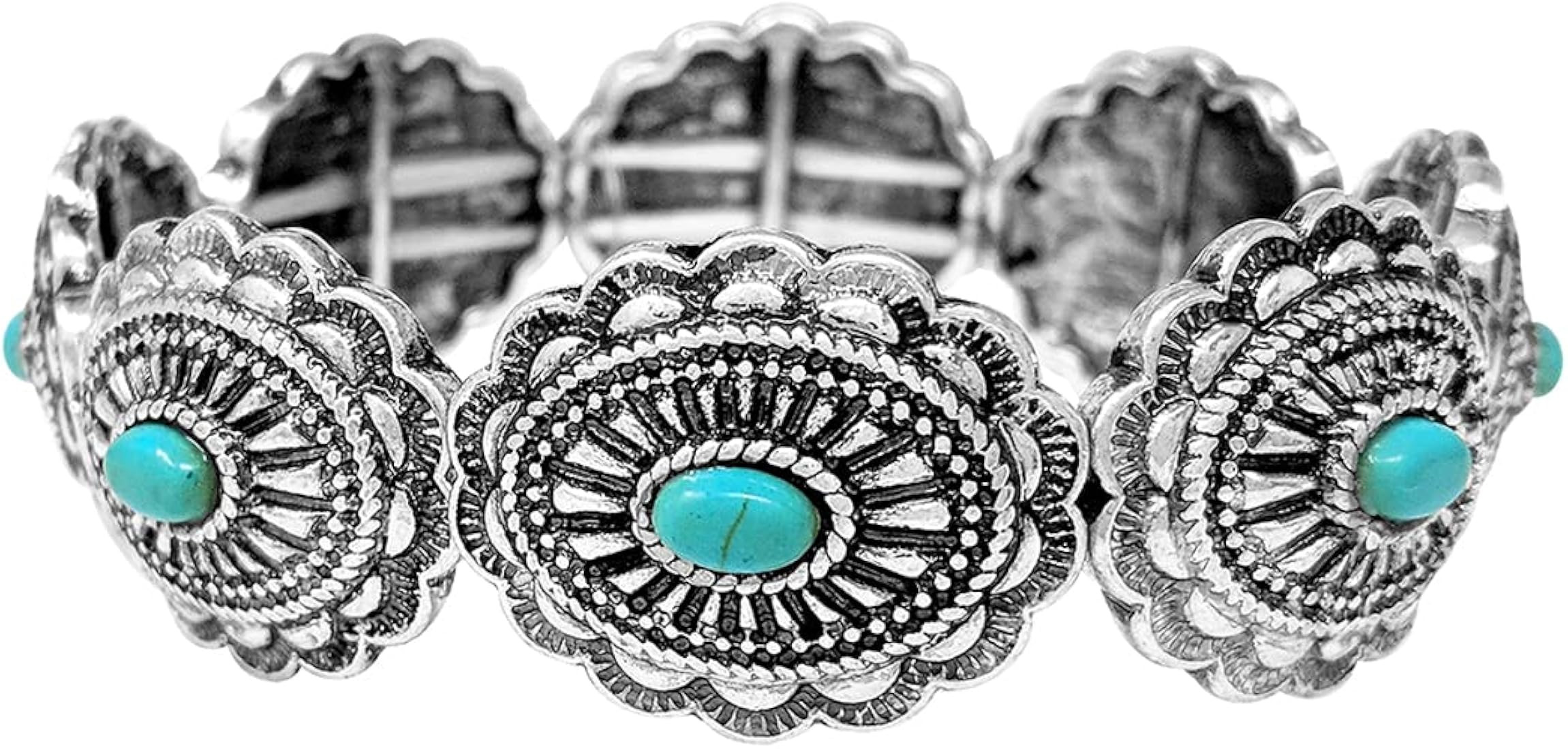 Rosemarie & Jubalee Women's Cowgirl Chic Statement Western Burnished Silver Tone Concho With Turq... | Amazon (US)