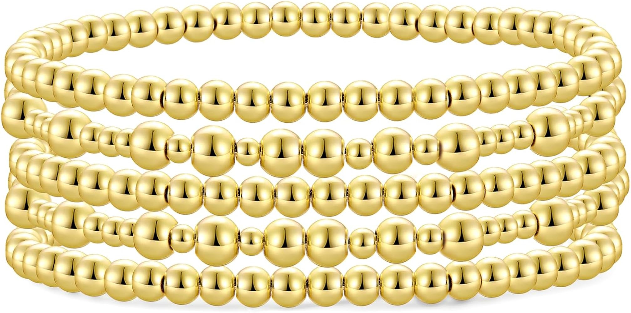 Badu Gold Bead Bracelet for Women 14K Gold Plated Bead Ball Bracelet Stretchable Elastic Hypoalle... | Amazon (US)