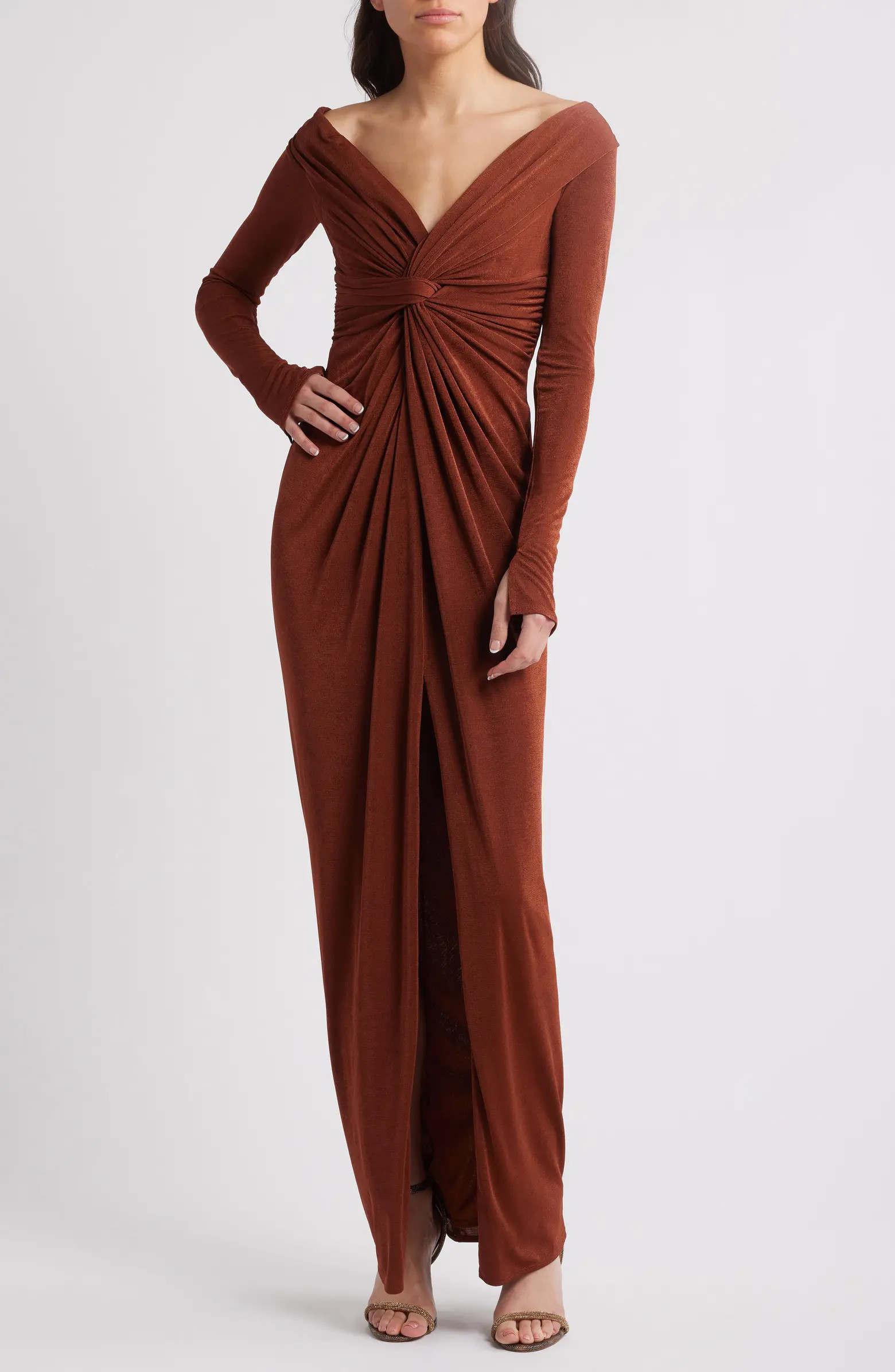 Hailey Twist Front Long Sleeve Gown | Nordstrom