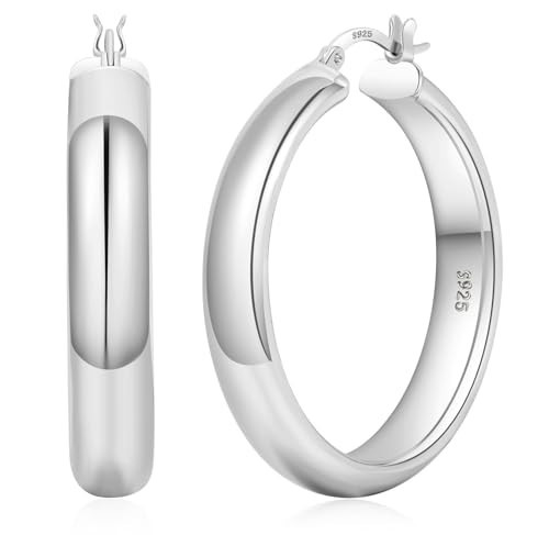 YOUNGYUE 8mm Wide Silver Hoop Earrings for Women Hypoallergenic 925 Sterling Silver Hoop Earrings Lightweight Big Hoops Earring for Women 20/30/40/50/60mm | Amazon (US)