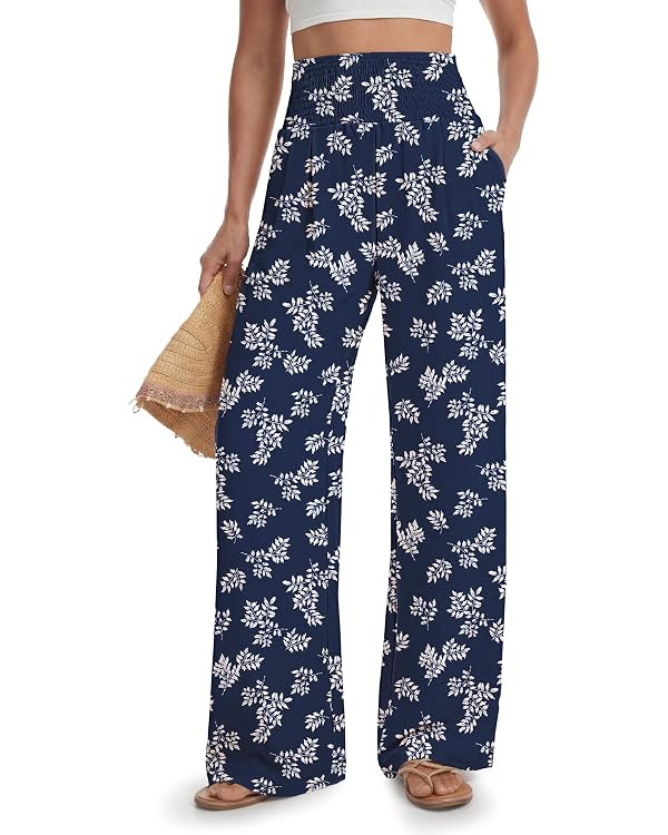 Tall Women's 32"/34"/36" Inseam Palazzo Pants High Waisted Casual Wide Leg Summer Beach Lounge Tr... | Amazon (US)