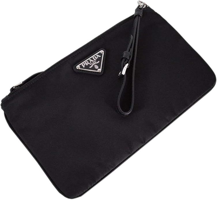 Prada Black Tessuto Nylon Pouch Case Clutch w Silver Prada Logo 1NH545, Small | Amazon (US)