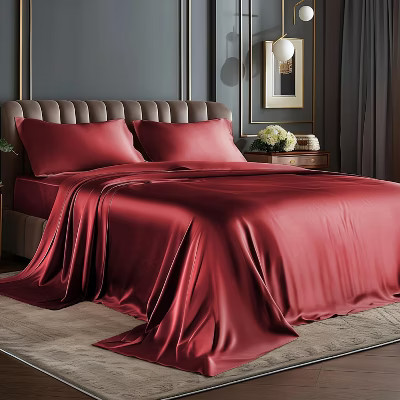 3-Piece Satin Twin Sheet Set | Black Luxury Silk-Like Silky Deep Pocket Bedding Burgundy-Twin 66*96 | Target