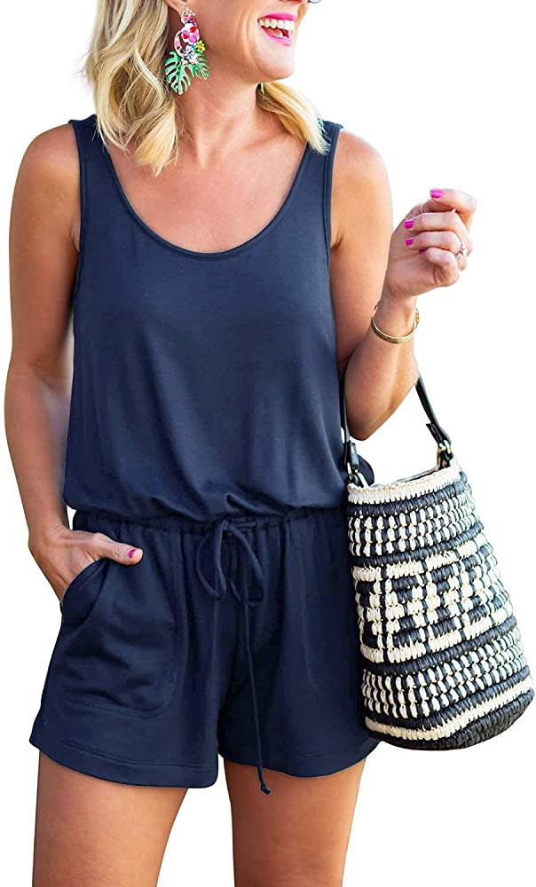 ReoRia Womens Summer Scoop Neck Sleeveless Tank Top Short jumpsuit Rompers | Amazon (US)