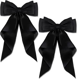 AYNKH 2 PCS BLACK Big Bow Hair Clips with Long Silky Satin, Solid Color French Barrette Simple Ha... | Amazon (UK)