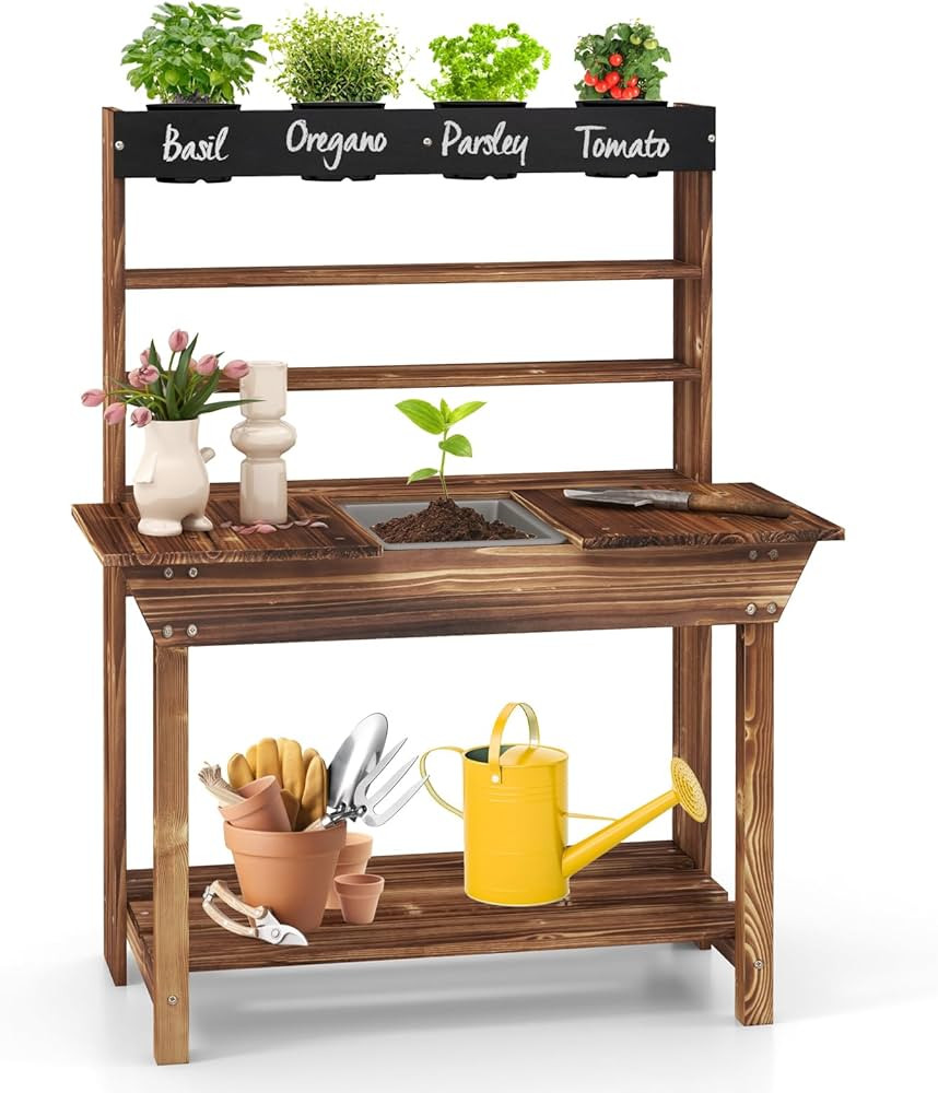 Costzon Kids Potting Bench, Wood Toy Gardening Center with 4 Pots, Chalkboard, Removable Sink, St... | Amazon (US)