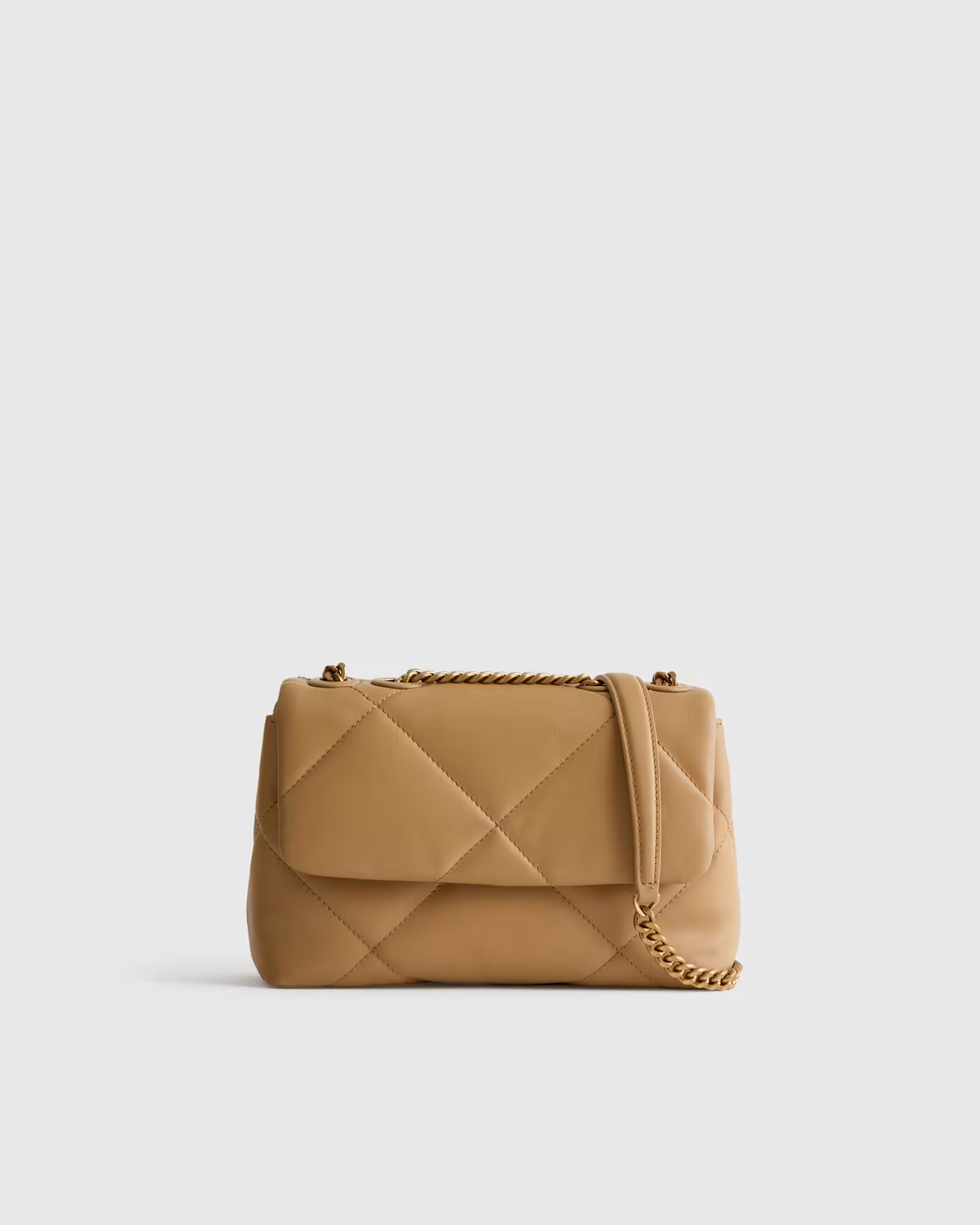 Italian Leather Diamond Quilted Small Shoulder Bag in Cashew | Quince