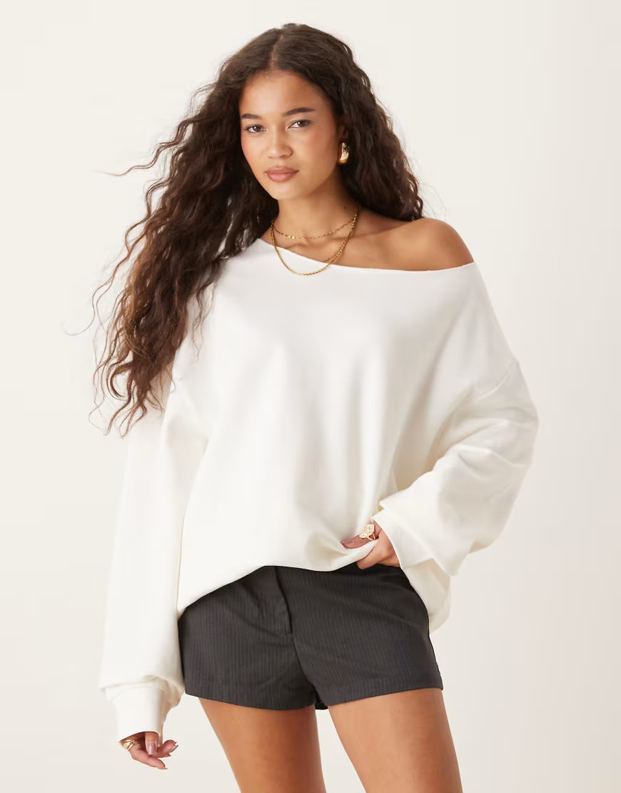 ASOS DESIGN oversized off shoulder sweatshirt in white | ASOS (Global)