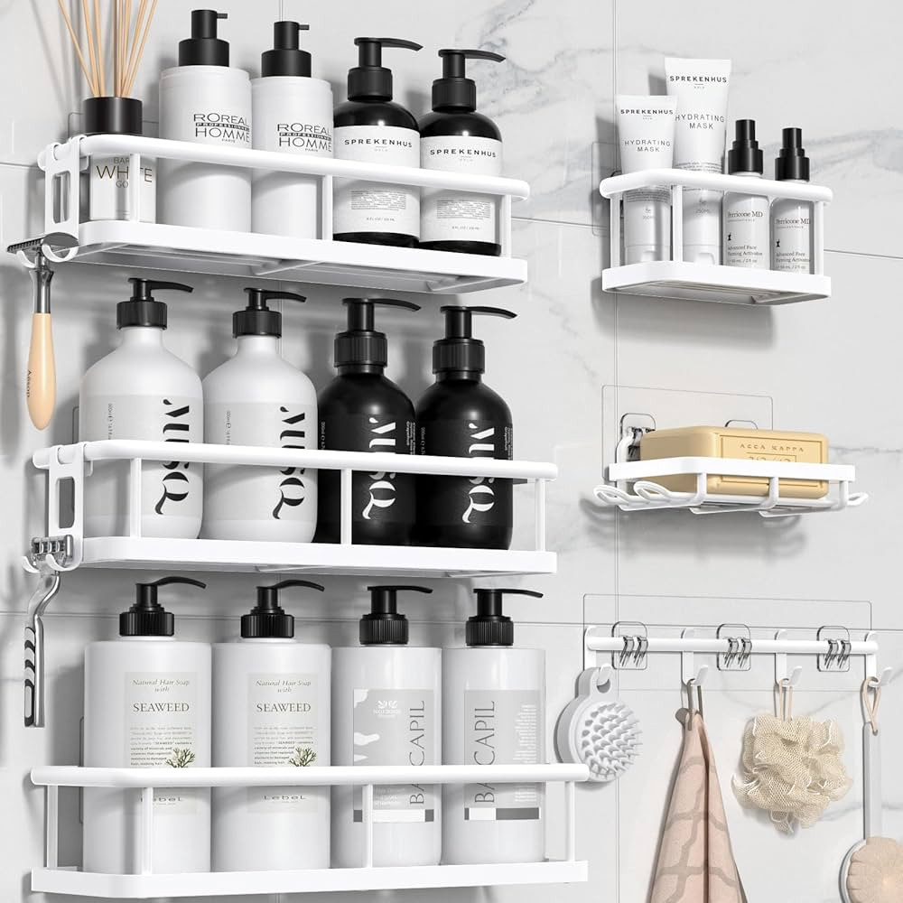 YASONIC Shower Caddy, 6 Pack Large Capacity shower organizer with Soap Holder and 12 Hooks, Rustp... | Amazon (US)