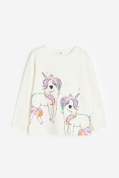 Printed Jersey Top - White/unicorns - Kids | H&M US | H&M (US + CA)
