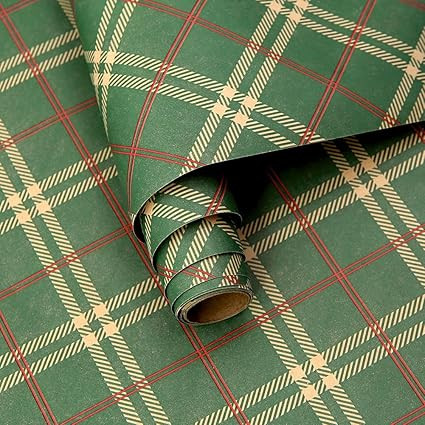 Simple Festive Stylish Classic Christmas Check Emerald Green and Red Tartan Plaid Gift Wrapping P... | Amazon (US)