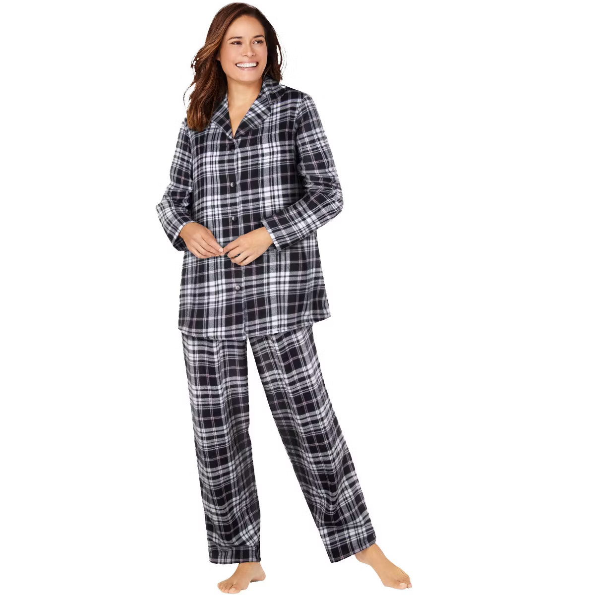 Dreams & Co. Classic Flannel Pajama Set - 14/16, Black Plaid | Target