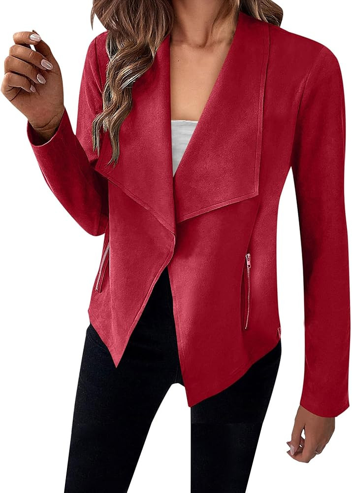Razzlebelle Women's Faux Suede Jackets Open Front Long Sleeve Outerwear Blazer Cropped Coats with... | Amazon (CA)