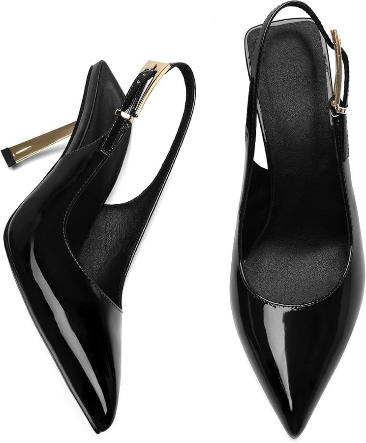 Pasuot Slingback Heels for Women - Closed Toe Stiletto Metallic Heel, Pointed Toe Patent Leather ... | Amazon (US)