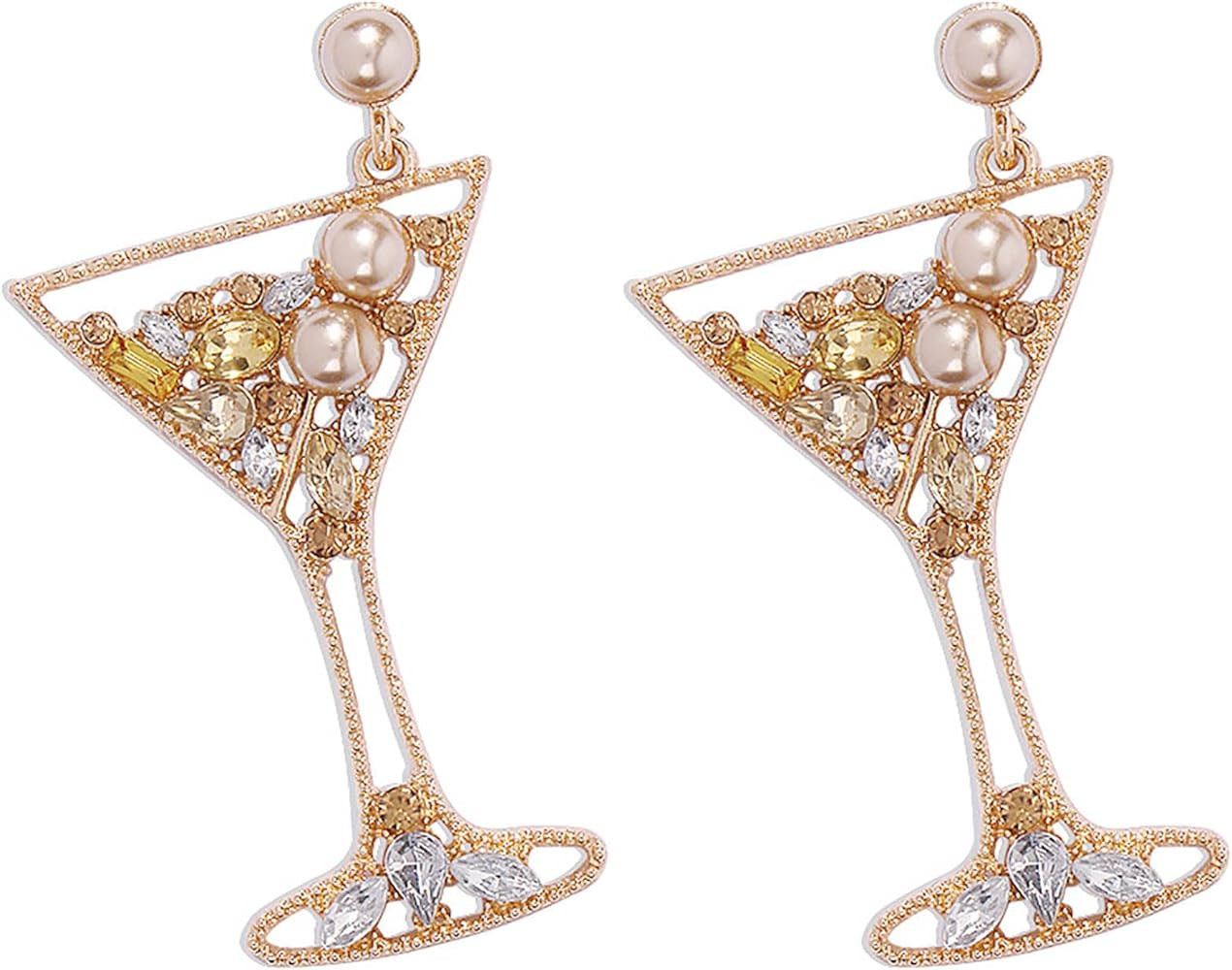 Cocktail Earrings Wine Glass Earrings for Women Crystal Cubic Zirconia rhinestone Pearl Dangle Ch... | Amazon (US)