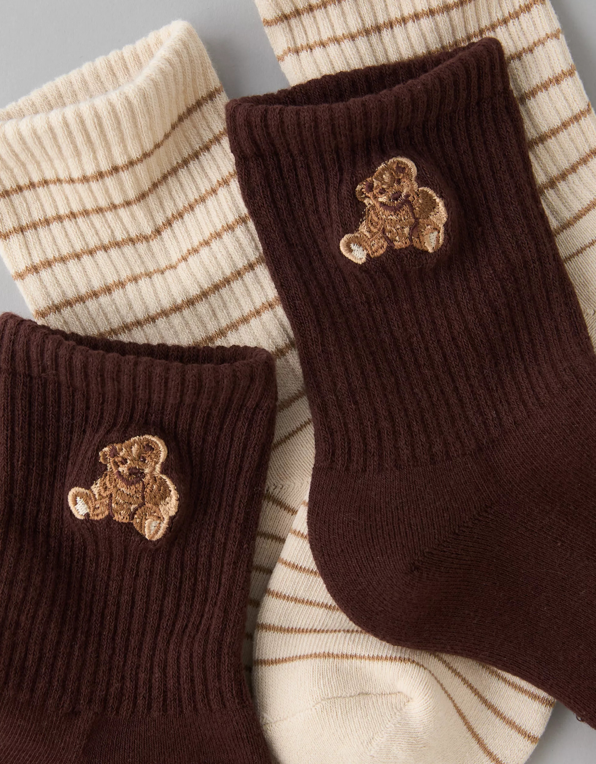 AE Teddy Bear Cropped Crew Socks 2-Pack | American Eagle Outfitters (US & CA)