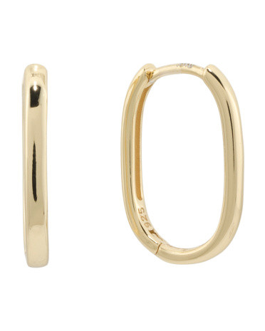 18Kt Gold Plated Sterling Silver Oval Huggie Earrings | TJ Maxx