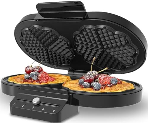 Electric Waffle Maker Heart-Shaped: 2 Non-Stick double-Side Heating Plates with 5-Setting Adjusta... | Amazon (US)