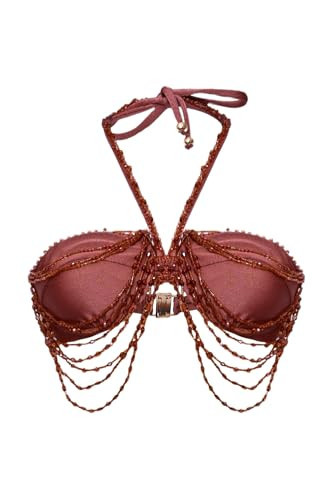 PATBO, Golden Dune Lycra Halterneck Embroidered Bikini Top, XL, Brown | Amazon (US)