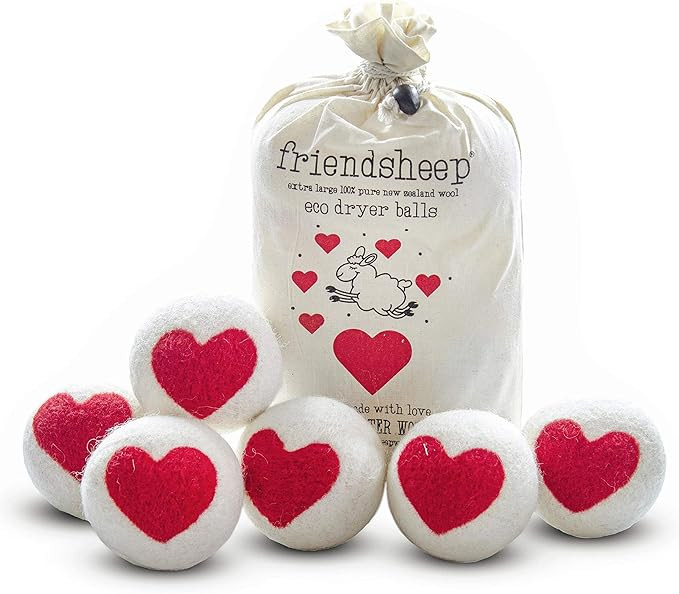Friendsheep Wool Dryer Balls Red Heart 6 Pack XL Organic Premium Reusable Cruelty Free Handmade F... | Amazon (US)