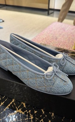 CHANEL Women\u2019s S26 Blue & Gold Denim Quilted Ballet Flats NIB Size 38 | eBay | eBay US