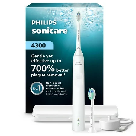 Philips Sonicare 4300 Series Electric Toothbrush - Sonic Toothbrush with Advanced Sonic Technology, Pressure Sensor, Two Intensity Settings, Smartimer & Quadpacer, Travel Case, White, Model HX3684/23 | Walmart (US)