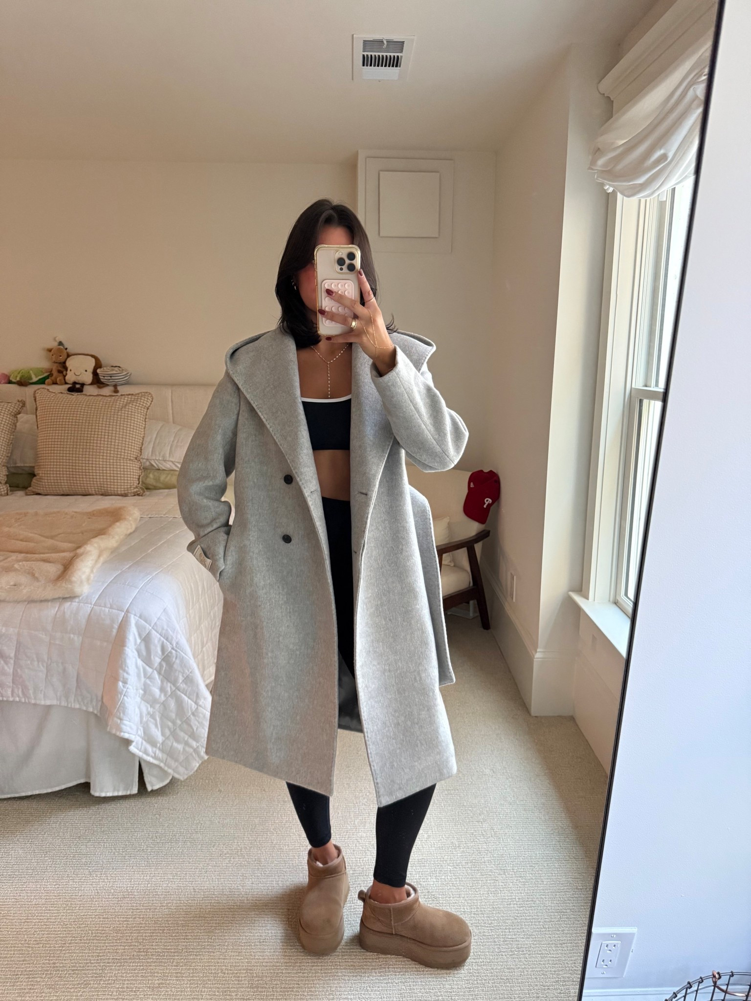 TNA Butter gear layered under the cutest wool trench. Wearing a size 4 in butter pieces and a M in the coat! @Aritzia #Ad #AritziaPartner 