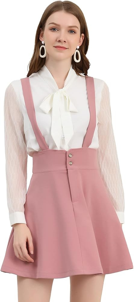 Allegra K Women's Overall Skirt Straps Flared Skater Short Suspender Skirt | Amazon (US)