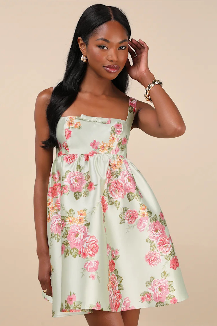 Unbelievably Lovely Sage Floral Babydoll Empire Waist Mini Dress | Lulus