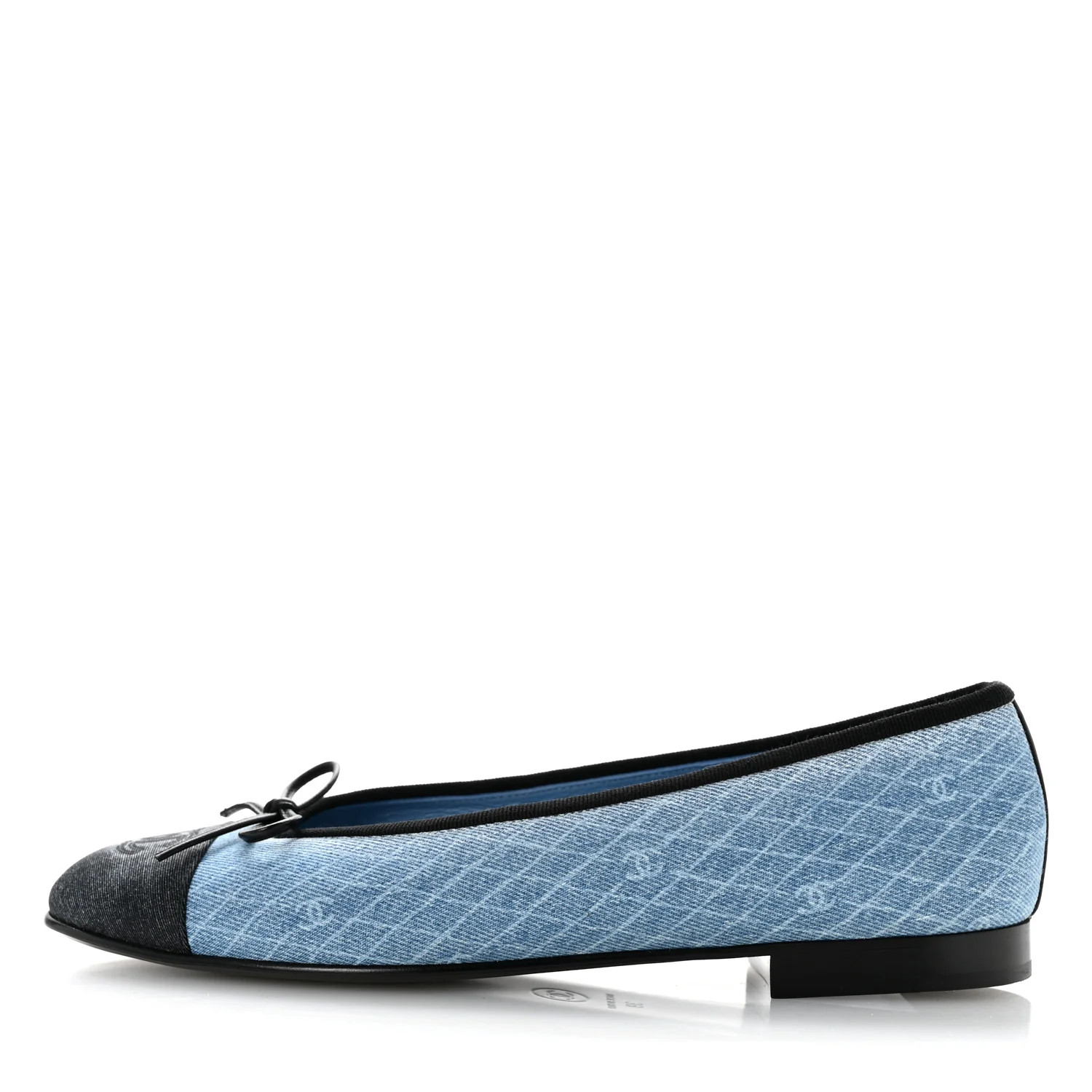 Chanel Denim Printed Quilt CC Cap Toe Ballerina Flats 39 Light Blue Dark Grey 1919938 | FASHIONPHILE (US)