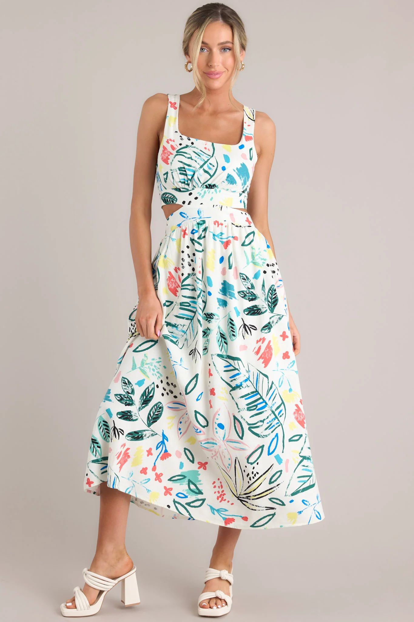Glimpse of Summer White Tropical Print Maxi Dress | Red Dress
