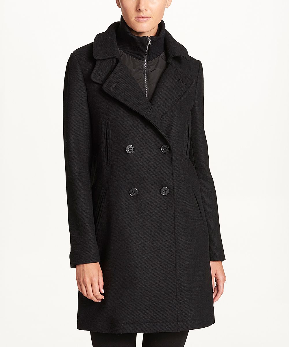 DKNY Women's Overcoats BLK:BLACK - Black Wool Trench Coat - Women | Zulily