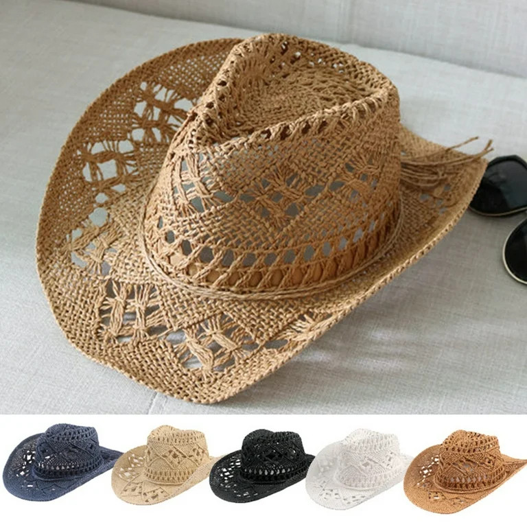 TELOLY Travelwant Outdoor Couple Hat Travel Sunscreen hat Western Cowboy Straw Hat Hand Woven Str... | Walmart (US)