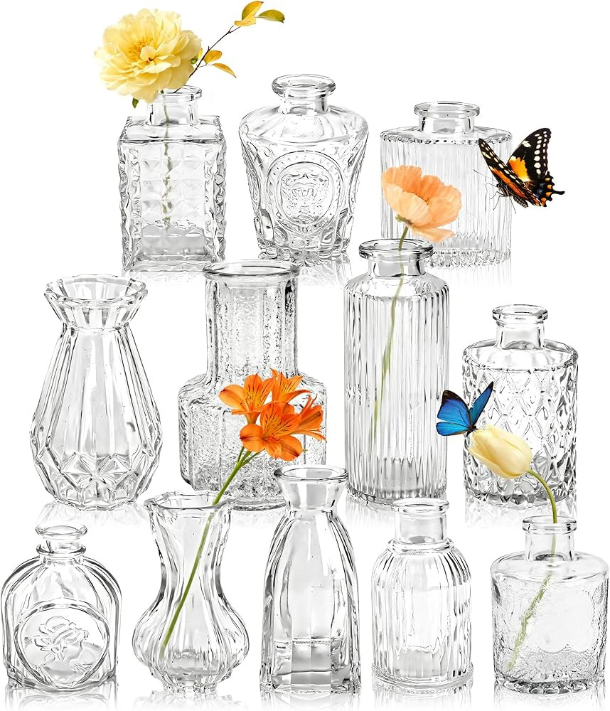 Der Rose Glass Bud Vases Set of 12, Small Bud Vases for Flowers, Rustic Wedding Centerpieces and ... | Amazon (US)