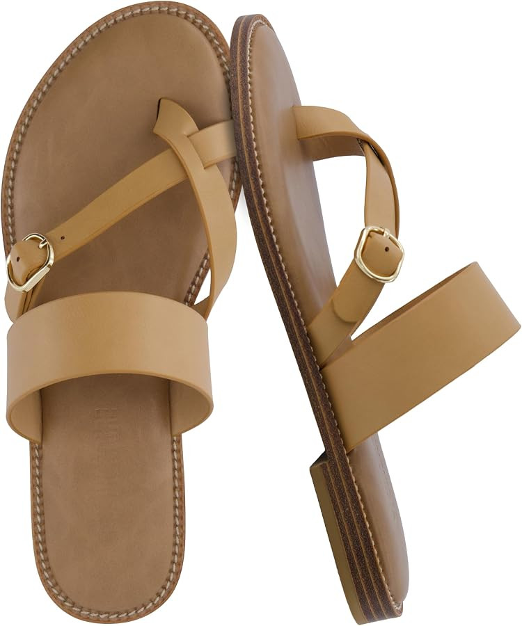 CUSHIONAIRE Laws Womens Sandals, Strappy Vegan Leather Slides for Women with Comfortable Flat Sol... | Amazon (US)