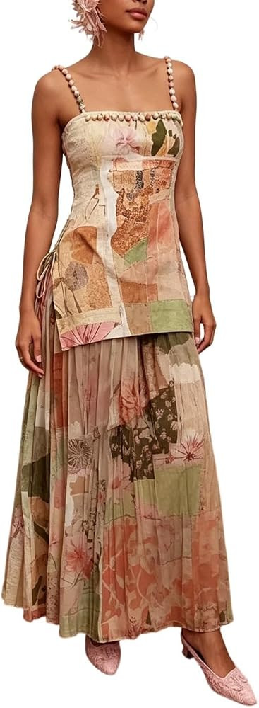 Women's Summer Floral Bohemian-Style Art-Print Camisole Dress | Amazon (US)