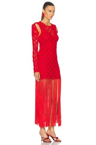 AKNVAS for FWRD For Fwrd Willow Crochet Gown With Detachable Sleeves in Red | FWRD | FWRD 