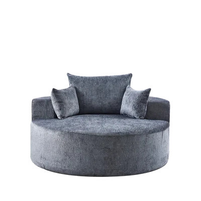Modern Oversized Round Chenille Lounge Chair with Matching Back Pillow | Wayfair North America